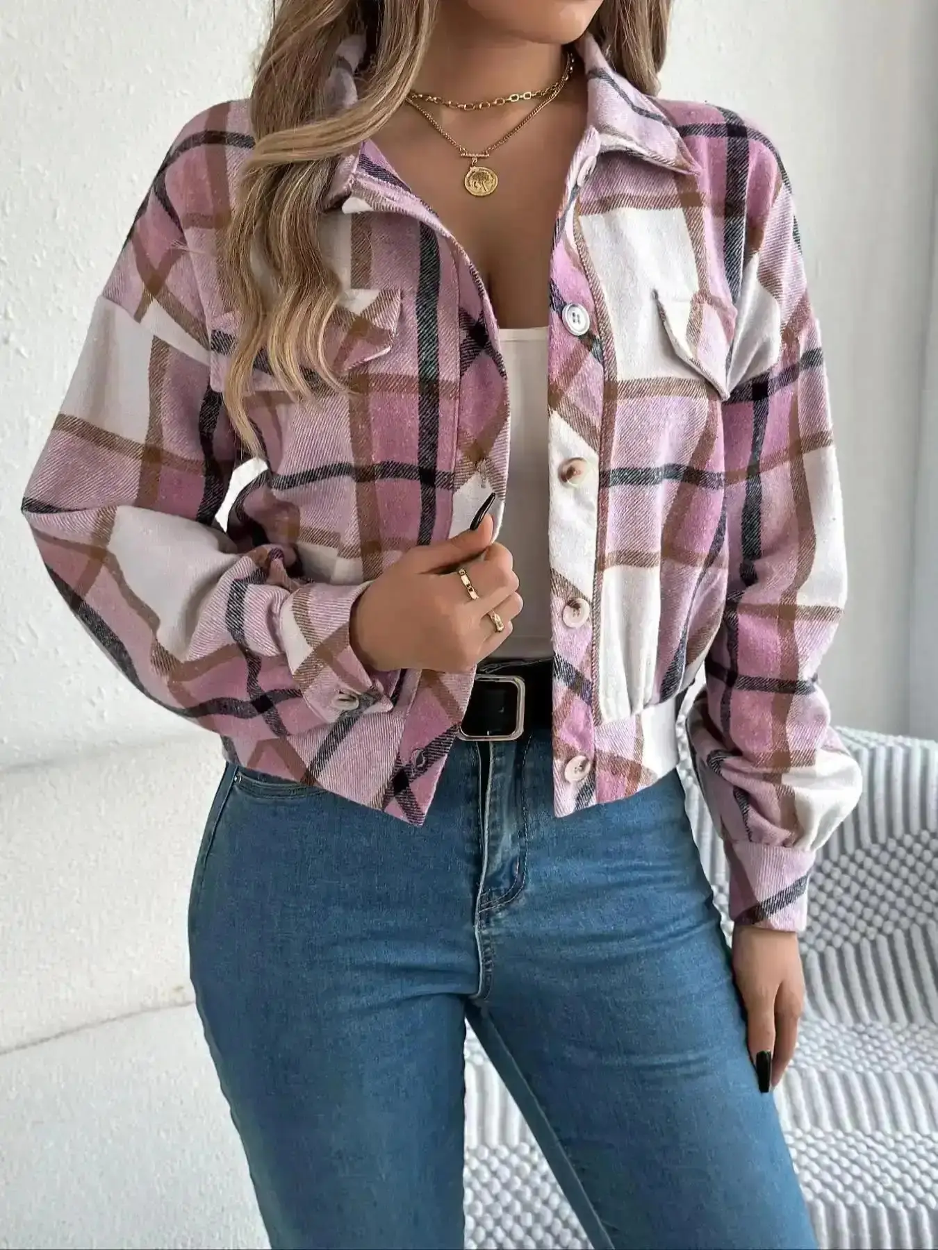 Varsity Letterman Jacket, Print Button Front Drop Shoulder Jacket, Casual Long Sleeve Collared Outerwear for Fall & Winter, Ladies Clothes Daily Wear, Fashionable, On The Go, Coat Fit, Everyday, Simple Style