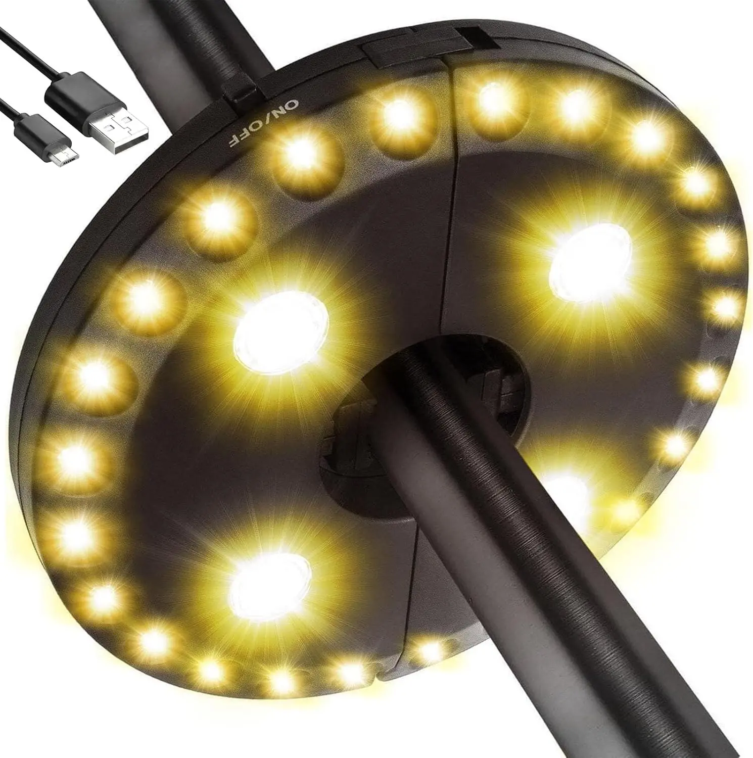 Patio Umbrella Light Rechargeable Umbrella Lights 10-25 Hours Runtime,Umbrella Pole Light 3 Lighting Modes Cordless,Patio Pool Accessories and Backyard Decor (Warm Yellow)