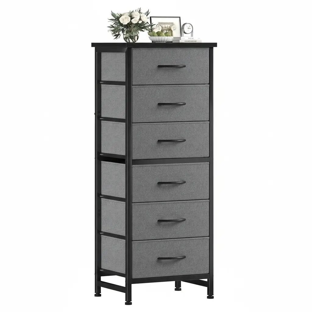 6-Drawer Rolling Fabric Storage Unit with Wheels - Classic Modern 6 Drawer Dresser, Steel Base Metal Frame, Removable Foldable Bins, High-Quality Craftsmanship, Nursery Storage, Makeup Organization, Home Organizer, Assembly Required