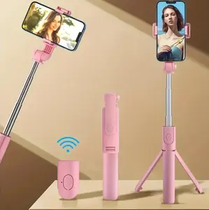 Retractable Mobile Phone Selfie Stick with Built-in Fill Light Telescopic Tripod Wireless Remote 360° Rotating for Summer Vacation Travel Outdoor Activities wireless