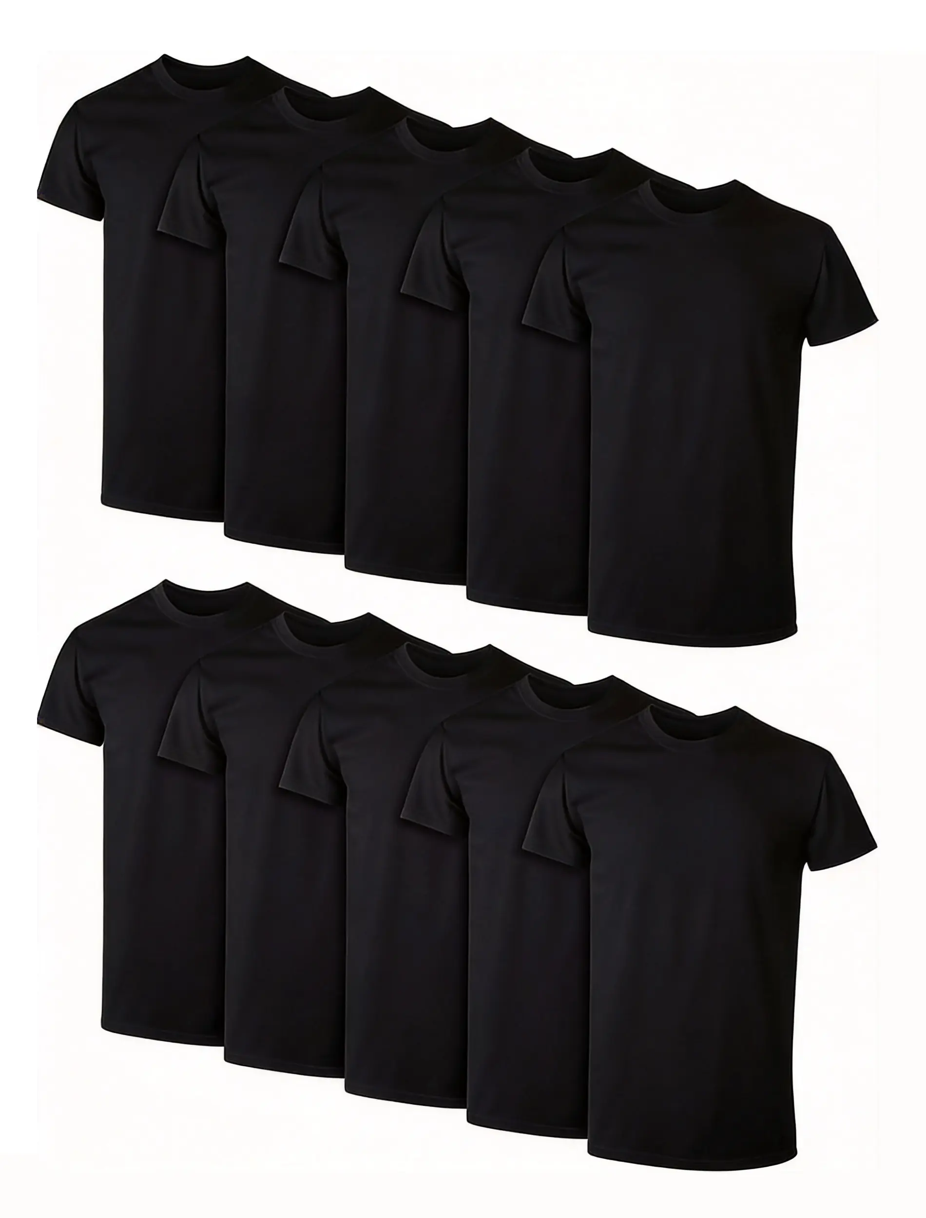 Men's 10-Pack Classic Short-Sleeve Round Neck Cotton T-Shirts - Blank, Lightweight, Moisture-Wicking, Loose Casual Undershirts for DIY Daily Wear Bulk Wholesale