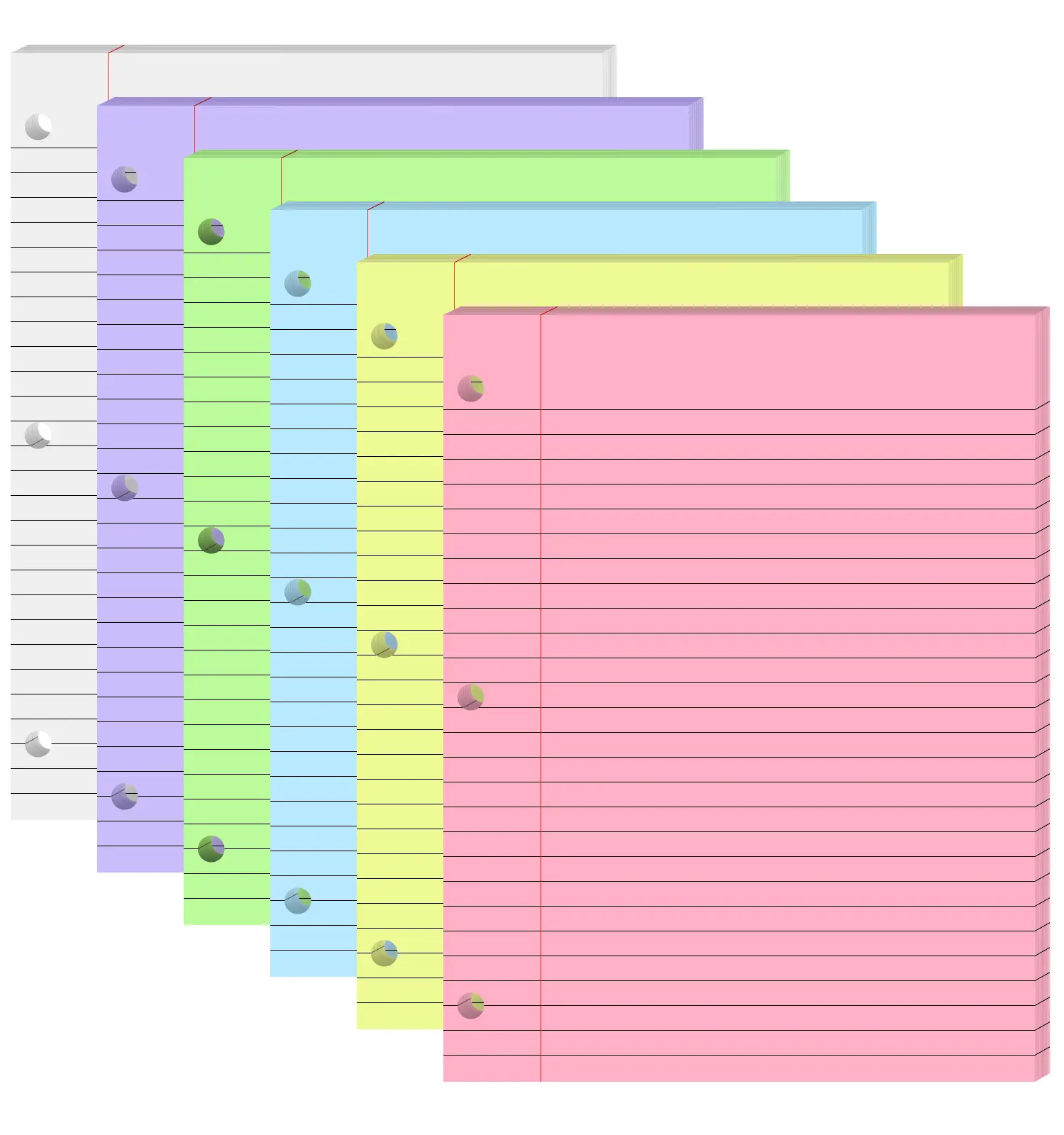 Loose Leaf Binder Paper, 6-Color Wide Ruled Lined Paper, 8” x 10.5”, 3-Hole Punched Notebook Paper Writing Paper for School Office