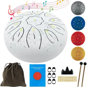 Rain Drum for Outside, 6 Inches 11 Notes Steel Tongue Drum for Adults , Handpan Drum Sd  Instruments with Drumsticks,  Book and Travel Bag Yoga Chakra Gifts, White