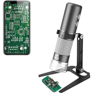 WiFi USB Digital Handheld Microscope, 50 to 1000x  Magnification Endoscope 4K 3840x2160P Camera 8 LEDs with Metal Stand for  iPad Android  Windows Linux Chrome