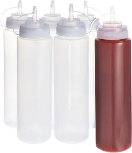 6 Pack 24 oz Plastic Condiment Squeeze Bottles with Caps, Empty Squirt Bottles for Ketchup, Mustard, Sauces Dispenser Kitchen