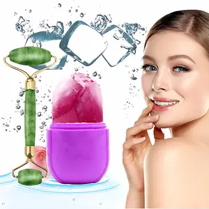 Ice Roller for Face and Eyes, 2024 Ice Facial Skin Care Tool with Jade Roller even tone & texture Gift Cubes Comfort Silicone Gua Sha Tool