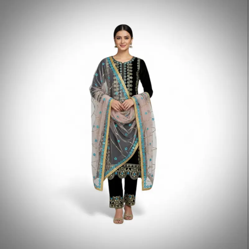 Beautiful winter set in velvet with net dupatta heavy jari and sequence work perfect for any occasions Womenswear Clothes bust size M(38),L(40),xl(42),xxl(44) Elegant Outfit