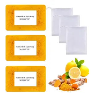 3PCS Lemon Turmeric Kojic acid Soap Fragrance,  Body Care Body Wash Lemon Flawless Organic Comfort Cleansing