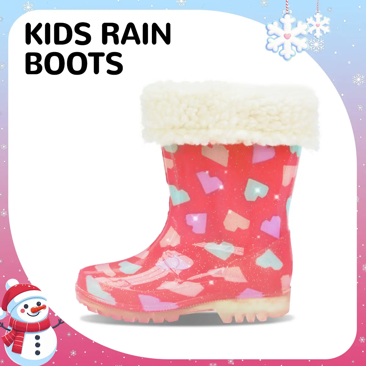 Unisex Toddler Girls Boys PVC Rain Boots - Daycare, Outdoor Wear, Charming Design, Durable, Waterproof, All Seasons, Detachable Fleece Liner, Handles, Adjustable Fit