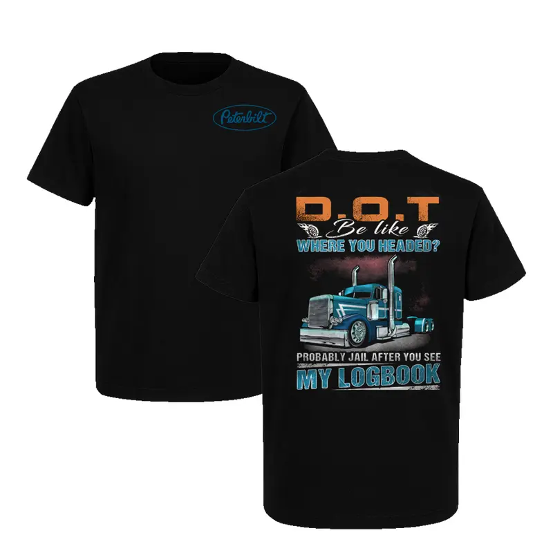 Fun DOT Logbook Peterbilt Trucker Graphic Tee Big Rig Driver Shirt Trucking Humor 180g 100% Cotton Gift for Truck Drivers Diesel Fans Long Haul Trucker Lifestyle Unisex Casual Automotive Fashion Tee