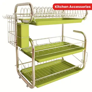 1set  3-Tier Dish Rack, Plate, Cup & Bowl Holder, Sink Drying Rack Tray, Cutting Board Stand, Household Kitchen Organizer, Kitchen Accessories, 19.69 * 9.84 * 17.72 Inches