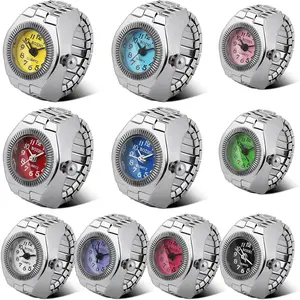 NBB23 10 Pcs Finger Watches Ring for Women Men Adjustable Clock Rings Bulk Creative Elastic Round Quartz Finger Ring Watches