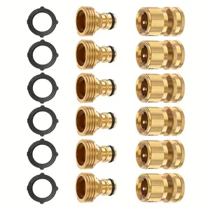 Solid Brass Garden Hose Quick Connector, 3/4 Inch Ght Threaded, Leak-Proof Male & Female Water Pipe Connector, Durable Gardening Accessory