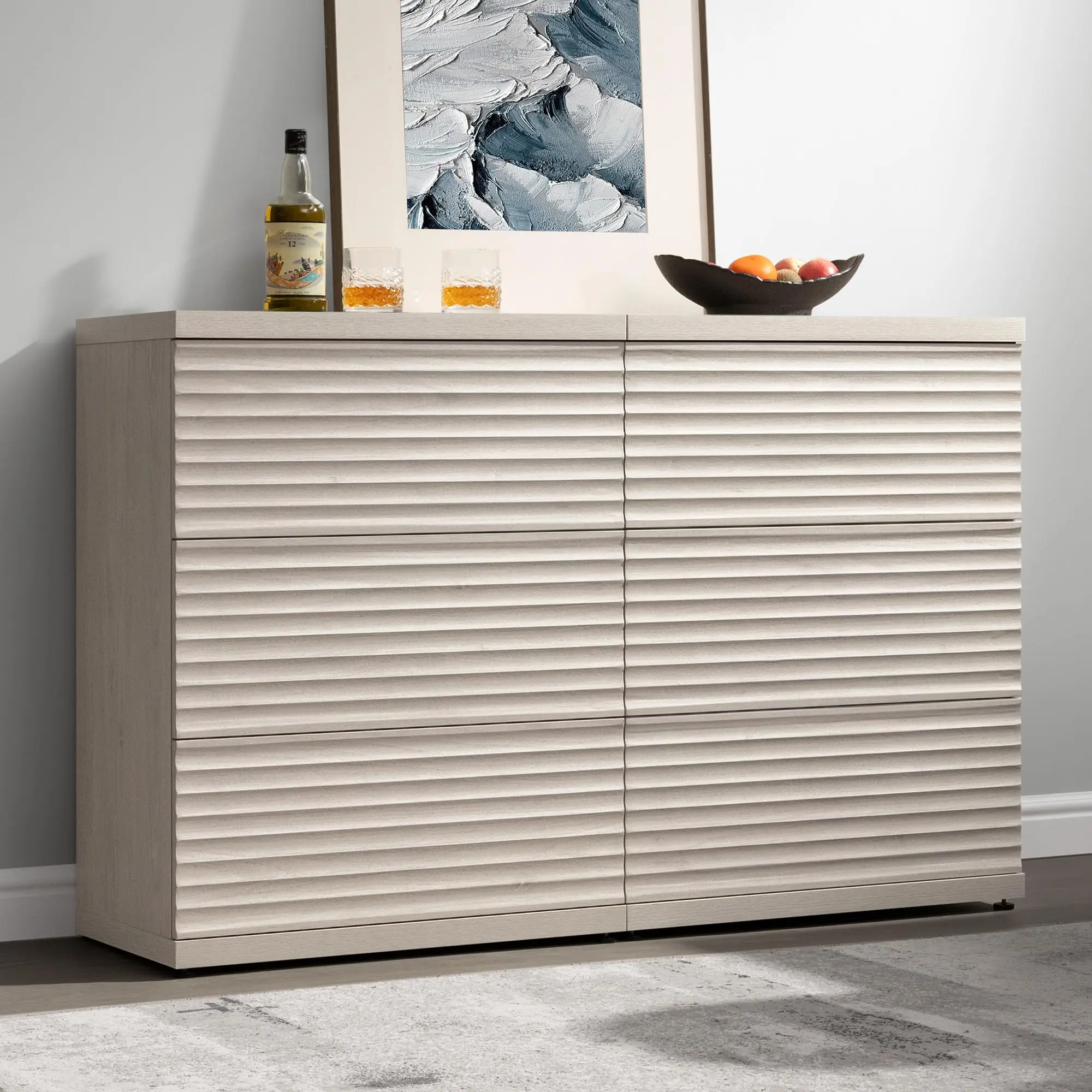 SICOTAS Sideboard Buffet Cabinet with Storage, Modern Credenza Storage Cabinet with 3 Larger Drawers, Fluted Media Console Mid Century Coffee Bar Table for Living Room Kitchen Hallway