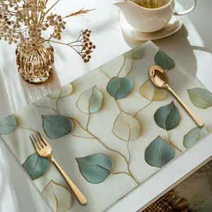 5-Piece Set Handwoven Dining Mats, Leaf Print Rectangular Table Placemats, Aesthetic Home Decor for Dining Room
