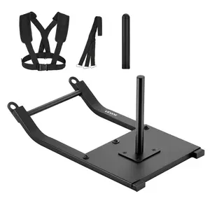 【Spotlight Day】VEVOR Weight Sled, Steel Power Sled, Fitness Strength Training Sleds for Athletic Exercise Speed Improvement, Workout Fitness Equipment with Harness, Compatible with 1/2 in Weight Plates, Black