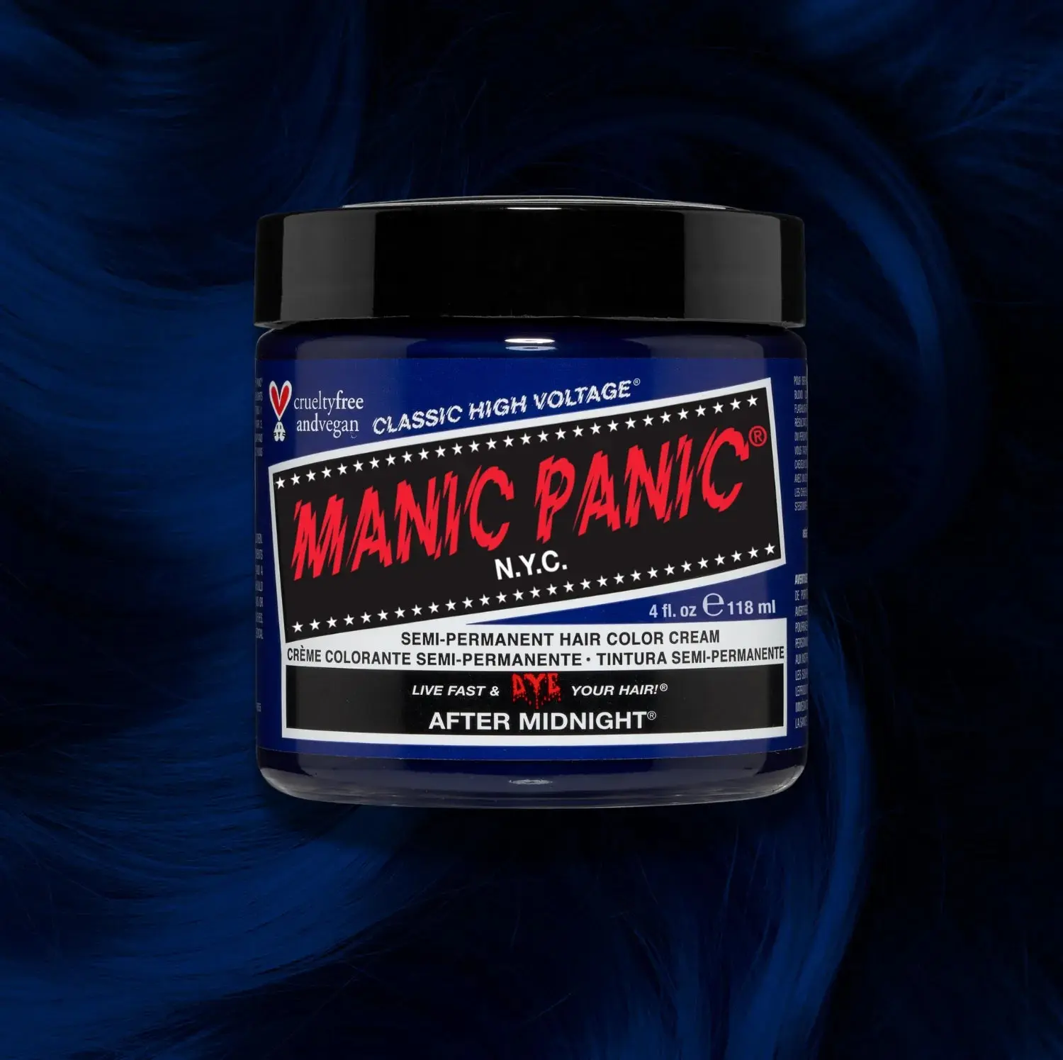 Manic Panic After Midnight Vegan Temporary Hair Color, Conditioning Dye for Dark Blue Highlights, PPD-Free, 4oz, Fragrance Free