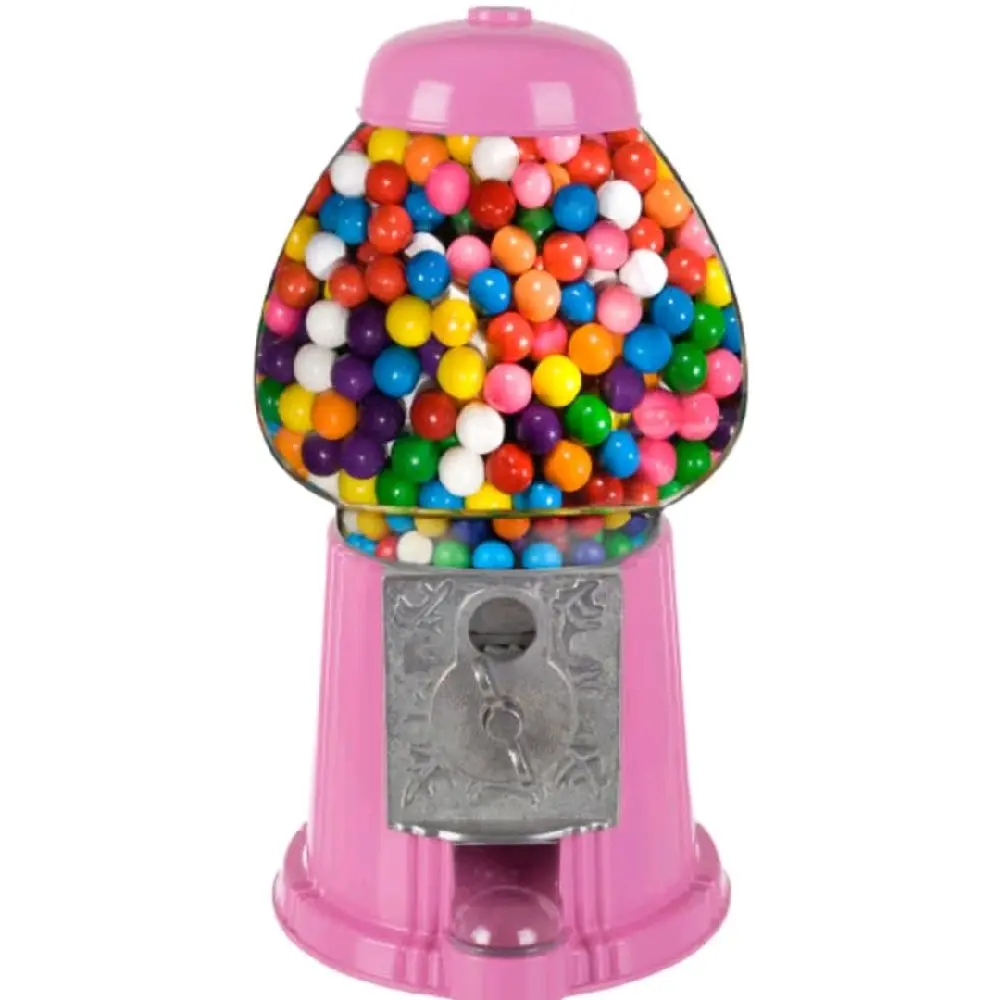 15” Gumball Machine with Coin Bank - Bubble Gum Machine Candy Dispenser with Glass Globe and Metal Base - Vintage Style Gum Ball Vending Dispenser by Great Northern Popcorn (Pink)