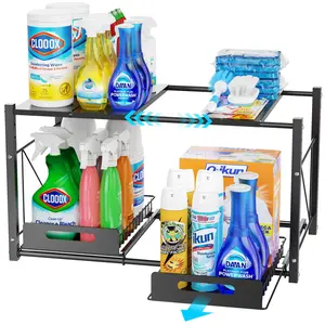 iSpecle Under Bathroom Sink Organizer - 2 Tier Expandable Organizer for 22" to 32" Wide Sinks, Easy to Use, Customizable for Undersink Space