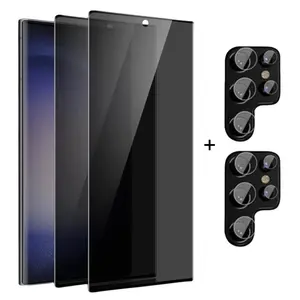 Privacy Screen Protector & Lens Protector, 2 Counts Anti-spy Tempered Glass Screen Protector & 2 Counts Lens Protector, Phone Accessories for Samsung Galaxy S22-Ultra S23 Ultra S24 Ultra S25 Ultra 5G Protection, Protective, Smartphone, Cellphone
