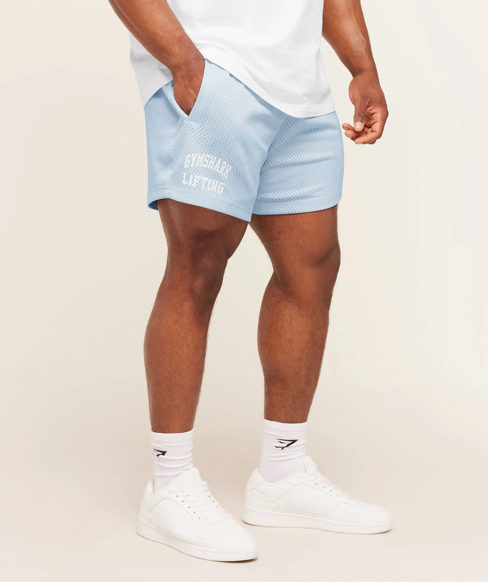 Gymshark Grey Lifting Mesh 5" Shorts, Men's Athletic Gym Training & Workout Shorts