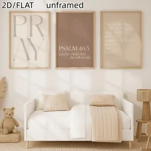 Christian Wall Art Canvas Artistic Poster Set, Psalm 46v5 & Proverbs 31v25 Inspirational Bible Verses, Minimalist Decor, Unframed