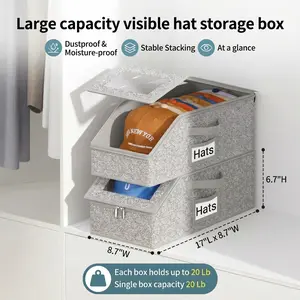 Stackable Baseball Cap Storage Box - Durable Folding Cardboard Organizer Storage Box, Extra-Large Compact All-Purpose Holds Up to 24 Hats, Dustproof Space-Saving Home Solution, Organizer Storage Boxes, Compact Storage Boxes