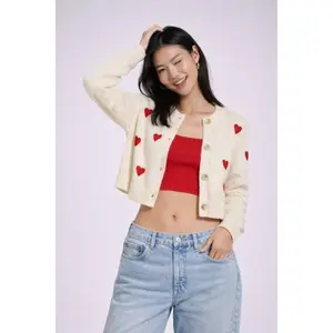 Heart Print Cropped Cardigan