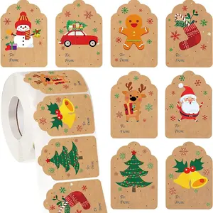500pcs/roll Christmas Cartoon Name Tag Stickers, Gift Packaging Sealing Labels, Decorative Adhesive Tags for Holiday Gifts, Decoration Sticker