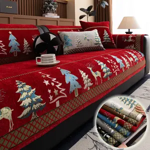 Christmas Sofa Cover Pad 1 Pc,Decorative Non-Slip Sofa Slipcover, Pet-Friendly Washable Furniture Mat, Holiday Reindeer & Christmas Tree Pattern Sofa Throw for Armchair, Loveseat, Sectional & 2/3/4-Seater Sofas, Cozy Home Decor, Soft Sofa Protector