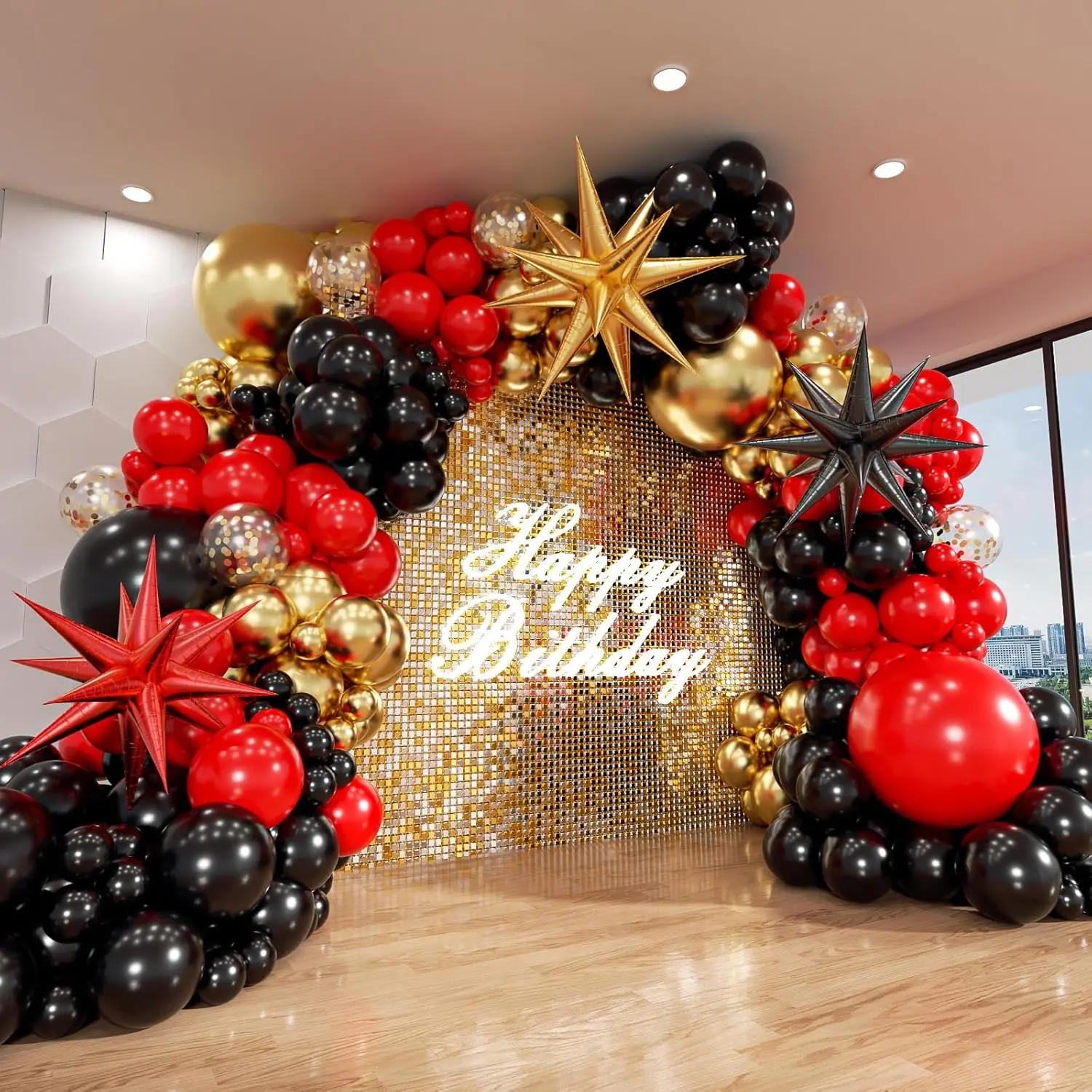 Red and Black  Balloon Arch Kit, 140 count Explosion  Black and Red Metallic  Balloons 22 18 12 10 5 Inch Different Size Balloons for Birthday  Night Movie Night Decorations