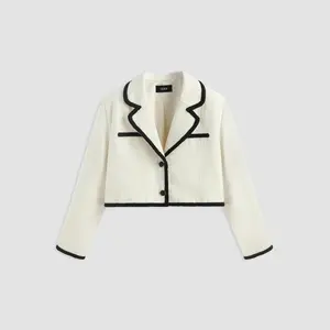 Cider [size 2-26] Tweed Collar Button Crop Blazer