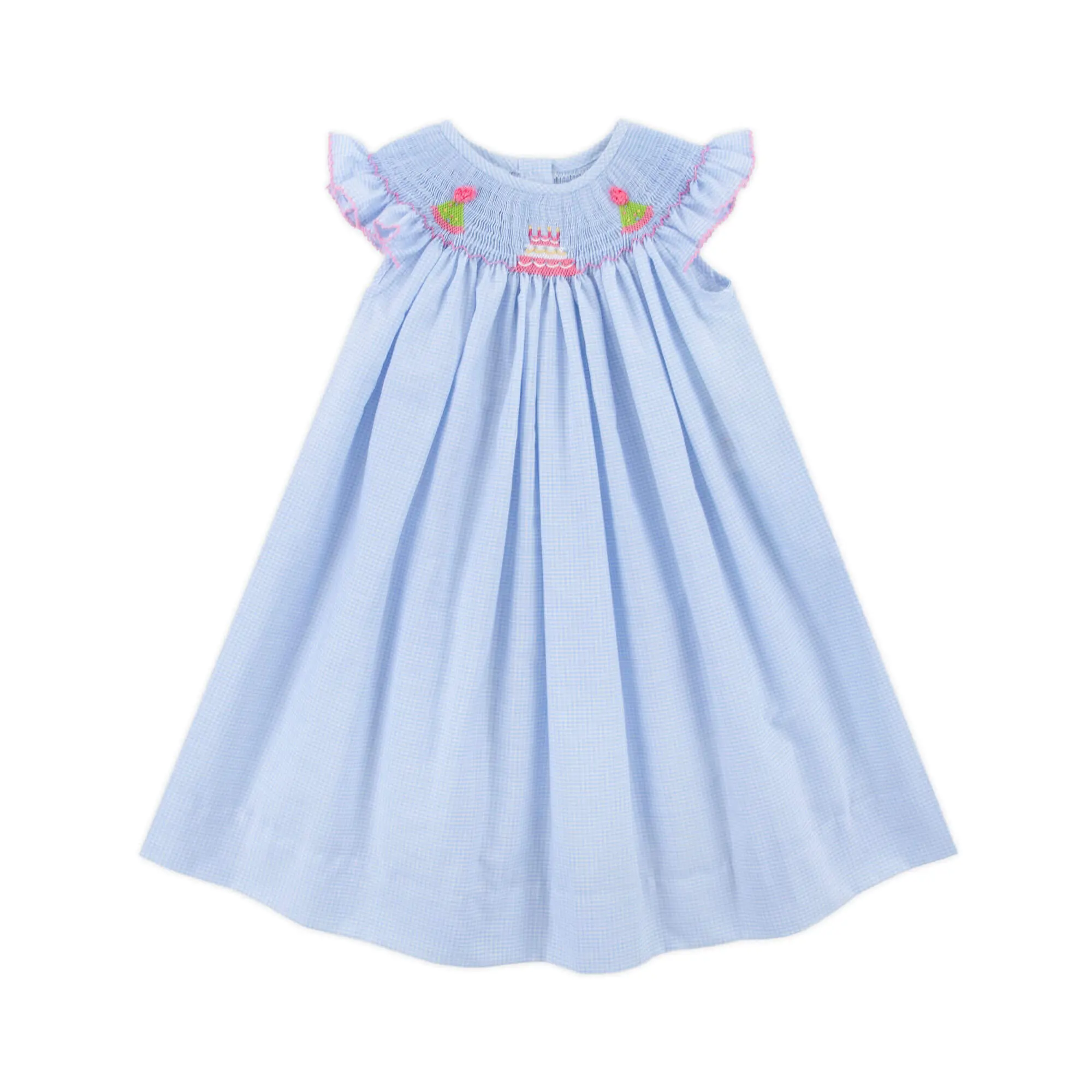 Birthday Smocked Light Blue Gingham Dress - Girls Hand-Smocked Bday Outfit