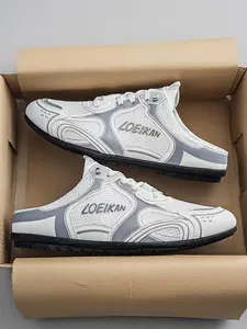 Men's fashionable slippers for lazy people, one step on, plus size fashion trend, daily commuting, comfortable home, versatile, send boyfriend away, spring and summer, outdoor lightweight, 2026 new men's breathable street white and black half slippers.