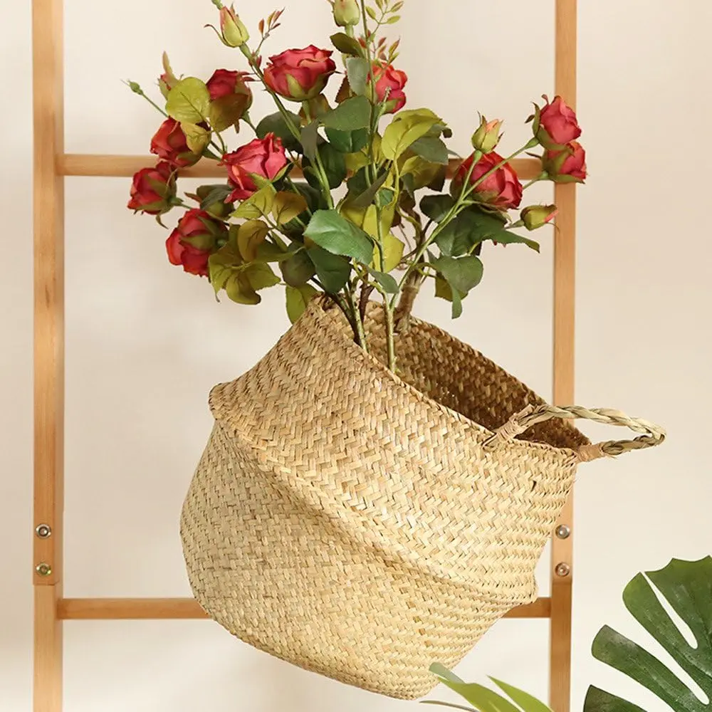 Woven Seagrass Basket – Handcrafted Eco-Friendly Planter with Handles – Perfect for Olive Trees, Bird of Paradise, and Indoor Plants (Medium Size)
