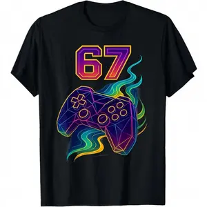 67 Meme Gamer Controller Colorful Sixty Seven T-Shirt Pure Cotton Boys'and Girls' Easygoing Tees for Casual Attire Size 120-160