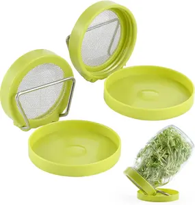 2 Set Seed Sprouter Kit for Wide Mouth Jars - Germination Tray with 316 Stainless Steel Mesh, BPA Free Plastic Drip Tray & Tilted Lid for Bean Sprouts, Broccoli, Alfalfa, Microgreens Luckyiren