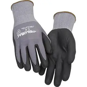 Global 708122L Large Cleaning Gloves, 15 Gauge Micro-Foam Nitrile Coated Nylon Gloves, Gray & Black - Pack of 12