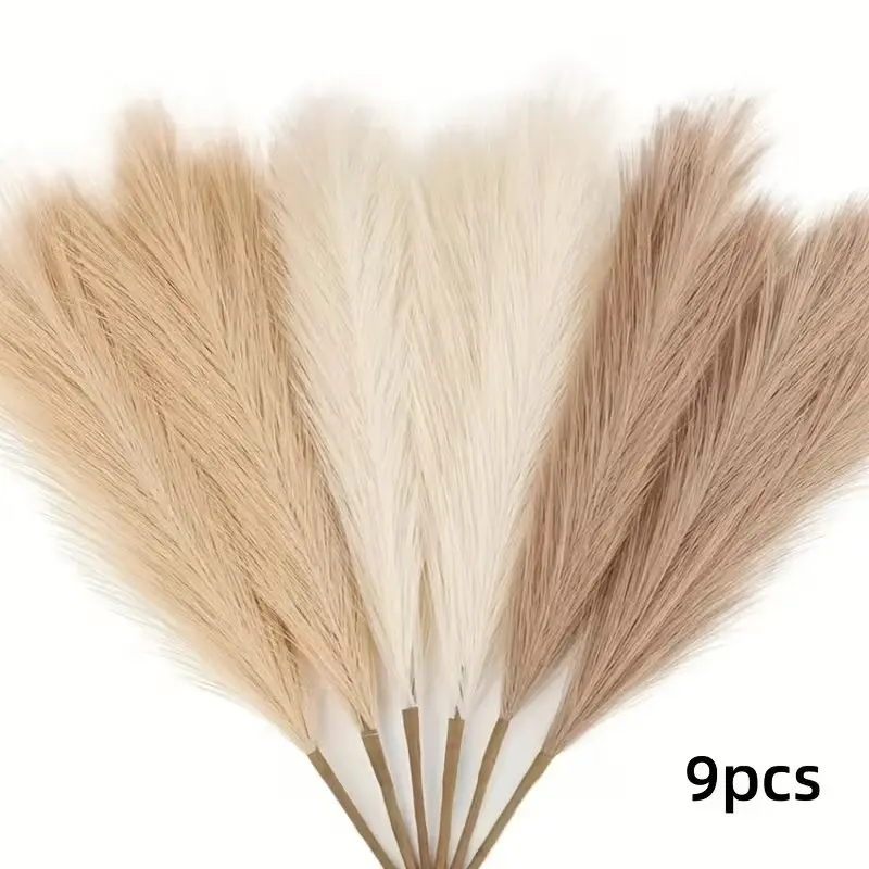 9 Piece Artificial Reed Grass Set, High Realism Large Size Fake Pampas Grass, Bohemian Style Home Decor, Wedding Party Decoration, Decorative Artificial Flowers, Decorative Fake Plants