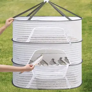 2026 Viral 3-Tier Hanging Food Drying Net, Foldable Fine Mesh Herb Fruit Fish Dehydrator Rack, Bug-Proof Zipper Design For Backyard Garden Camping Homestead