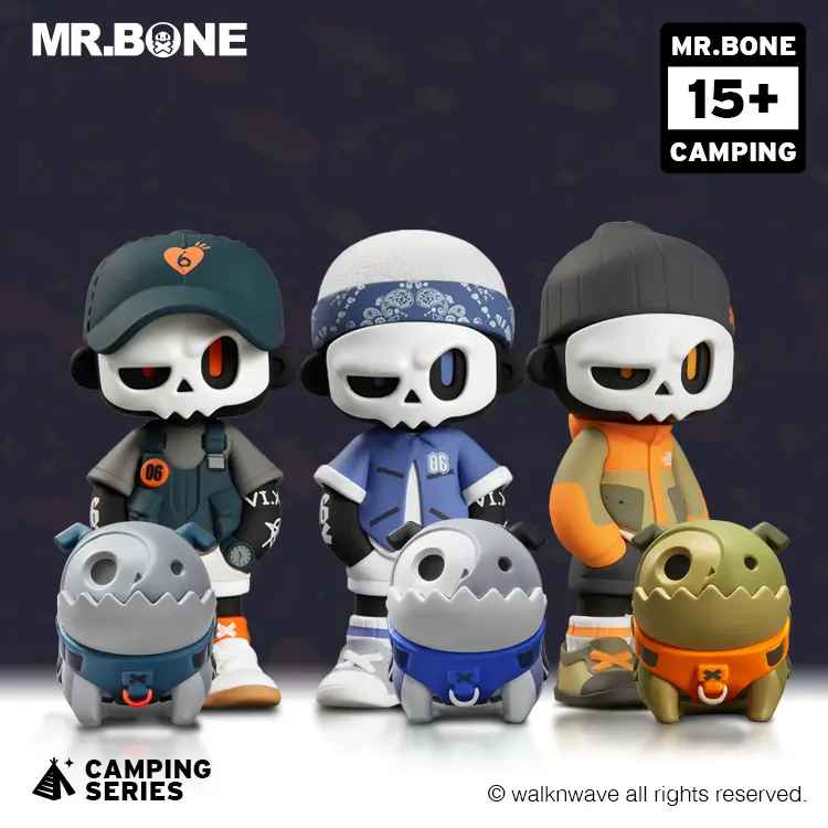MR.BONE Camping Series 1 Person+Dog Blind Bag Pack Action Figures - PVC/ABS Materials Solid in Hand Character Figurine, 3D Anthropomorphic Figure Model, Boxed Collectible Adult Desktop Decor Unboxing Toy Gift