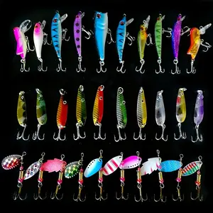 30pcs Fishing Lures Kit Mixed Including Minnow Popper Crank Baits with Hooks for Saltwater Freshwater Trout Bass Salmon Fishing