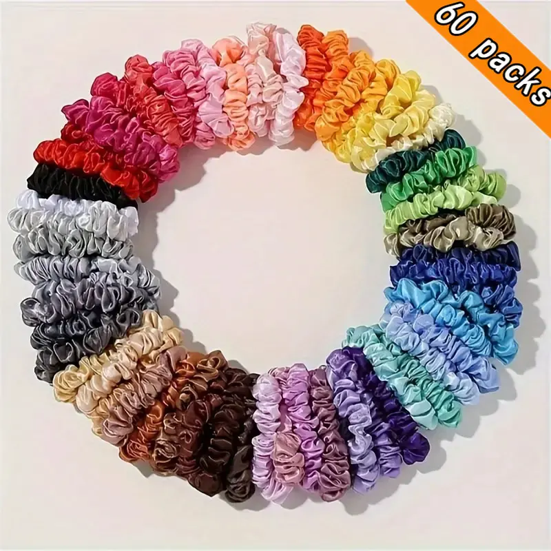 60Pcs/packs Mini Thin Hair Ties High Elasticity Seamless Scrunchies For Women Daily Wear Hair Bands Bracelets in Vibrant Colors Colorful Hair Ties Fashionable Hair Accessories