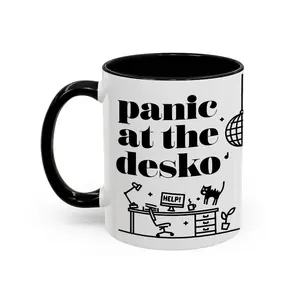 Funny "Panic At The Desko" Ceramic Beverage Cup, Stylish Office Drink Mug for Coworkers, Workplace Kitchenware - scs16784