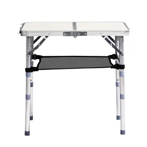 Outdoor Folding Camping Table, 2ft Portable Pinic Table with 3 Adjustable Height, Small Aluminum Foldable Lightweight Patio Side Table with Carry Handle for Outdoor Indoor Hiking Camp BBQ Beach, White