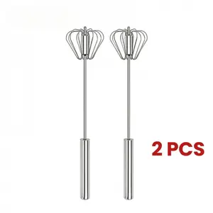 QQ Stainless Steel Hand-Push Rotary Whisk, Food-Grade Rust-Resistant Kitchen Utensil with Sturdy Riveted Construction, Semi-Automatic Design for Coffee, Egg Whisking and Cooking Tasks, Easy to Clean