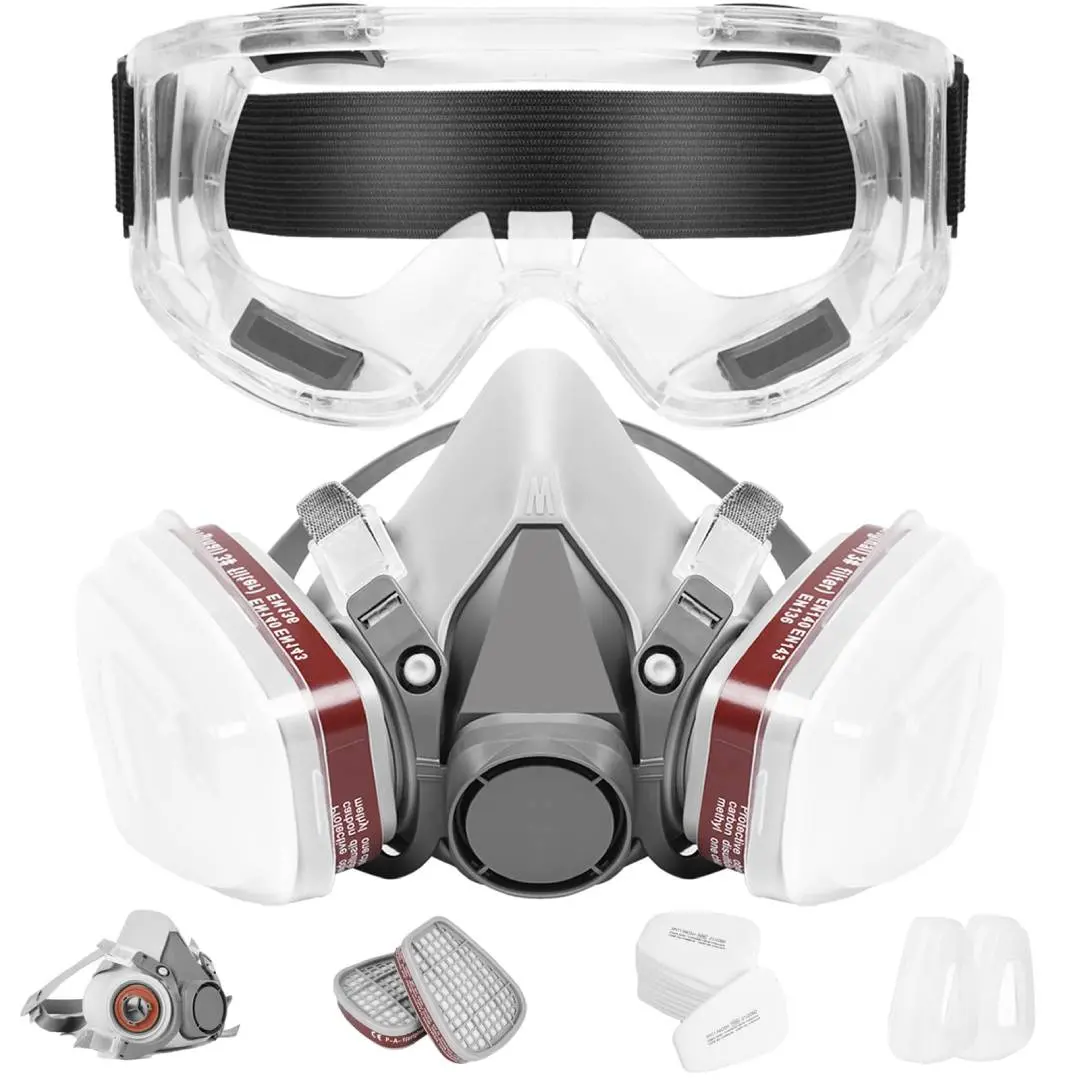 Reusable Respirator Mask with Filters Anti-Gas Anti-Dust Dual Industrial Set for Painting Woodworking Construction Sanding Spraying Chemicals DIY Lightweight Comfortable Easy to Assemble