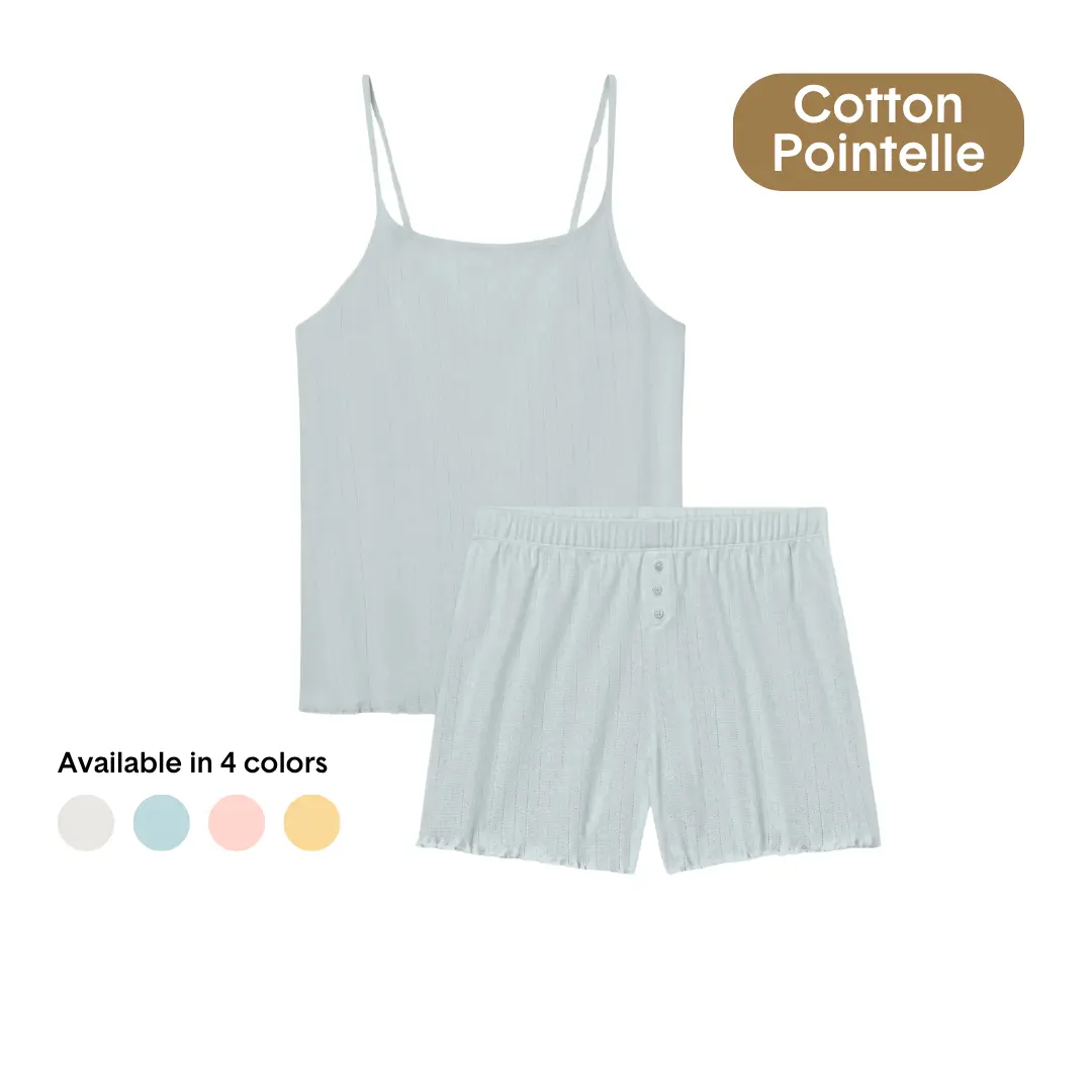 Tommy John Women’s Cotton Pointelle Cami & Short Set | Ultra-Soft Breathable Pajama Set | Lightweight Sleep & Lounge Set, Stretch Fit Top Womenswear