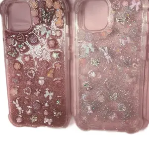 Pink & Silver Junk Cases for iPhone 14 with Glitter and Bow Designs Sparkly Protective Covers