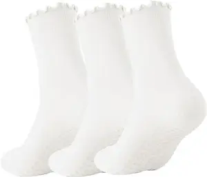 3 Pairs Pilates Socks with Grips Non-slip Ruffle Yoga Socks Grip Socks for Women